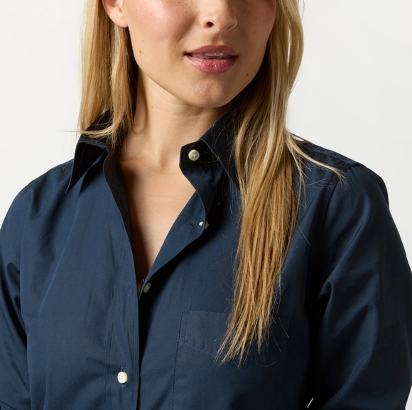 Ann Mashburn Button Up Boyfriend ShirtIn Navy Poplin Size Small Women's - Picture 2 of 16